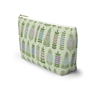 Stamped Leaves Accessory Pouch w T-bottom in Green